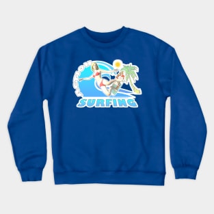 Girl Surfing Fast and Free Crewneck Sweatshirt